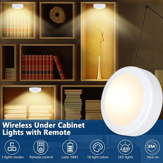 Daity 3-pack - LED-nachtlampje, afstandsbediening, 16 kleuren, verwisselbare kastlamp, nachtlampje op batterijen met dimmer en timer voor kledingkast, slaapkamer, keuken (wit, 8*2,8 cm) van Daity — afbeelding 3