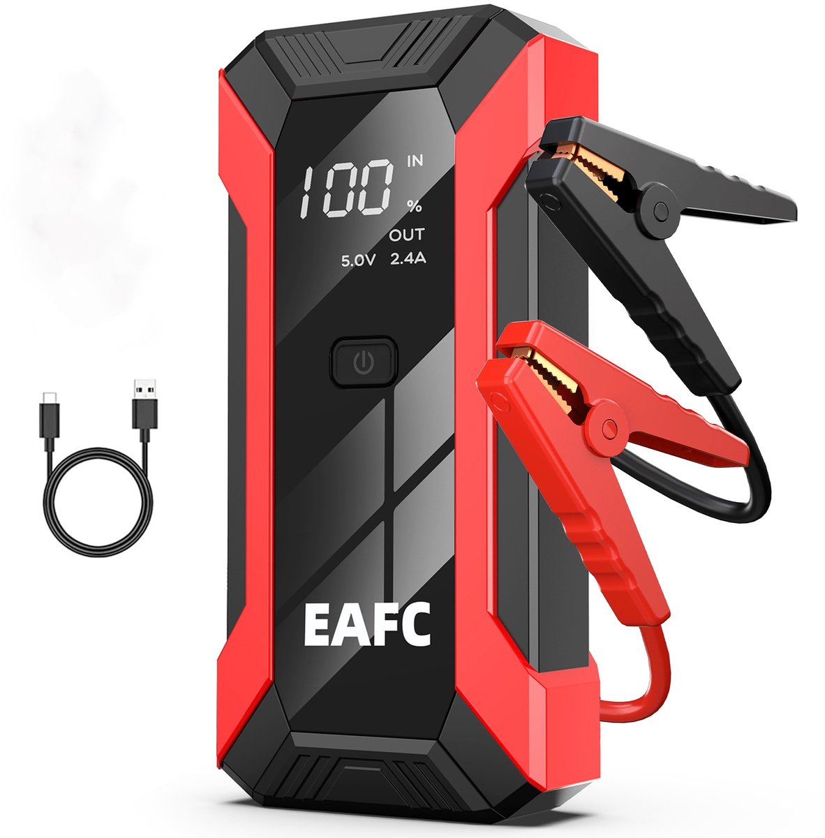 EAFC 12V Jumpstarter voor Auto – 1200A / 10000 mAh – 4-in-1 starthulp draagbare noodstartlader benzine auto powerbank booster accu startapparaat– Rood