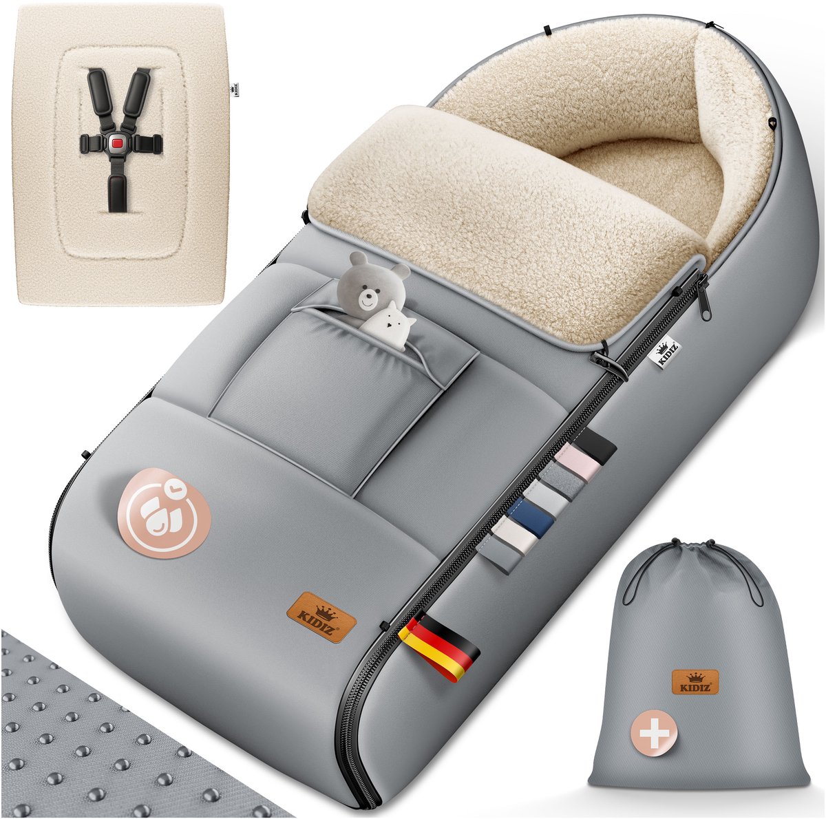 KIDIZ® Voetenzak voor Autostoeltje en Buggy met Ritssluiting - Baby Slaapzak Deken voor Maxi-Cosi & Wandelwagen / Kinderwagen - Grijs