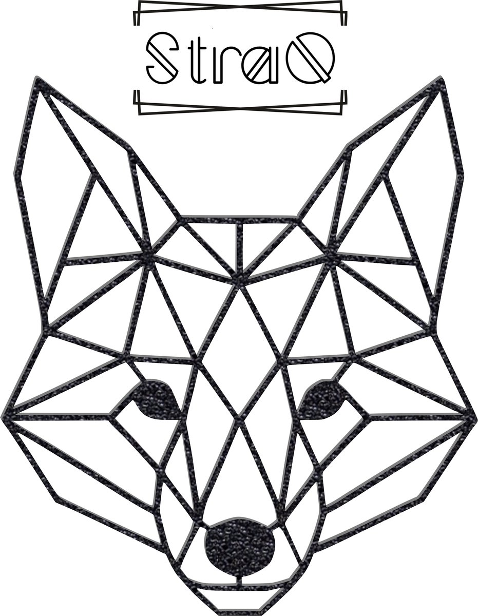StraQ Zwarte Geometrische Vos 24 cm - Dierenkop - Muurdecoratie - Wandversiering - Wanddecoratie