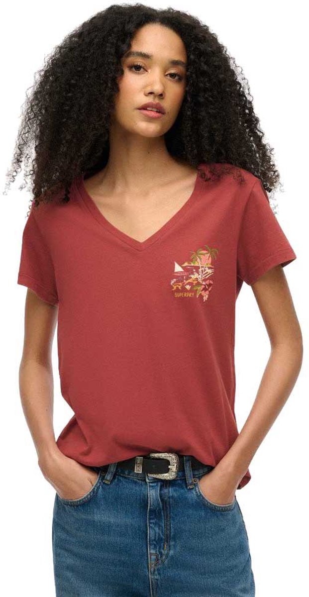 Superdry Suika metallic relaxt T-shirt met V-hals Dames T-shirts Rood