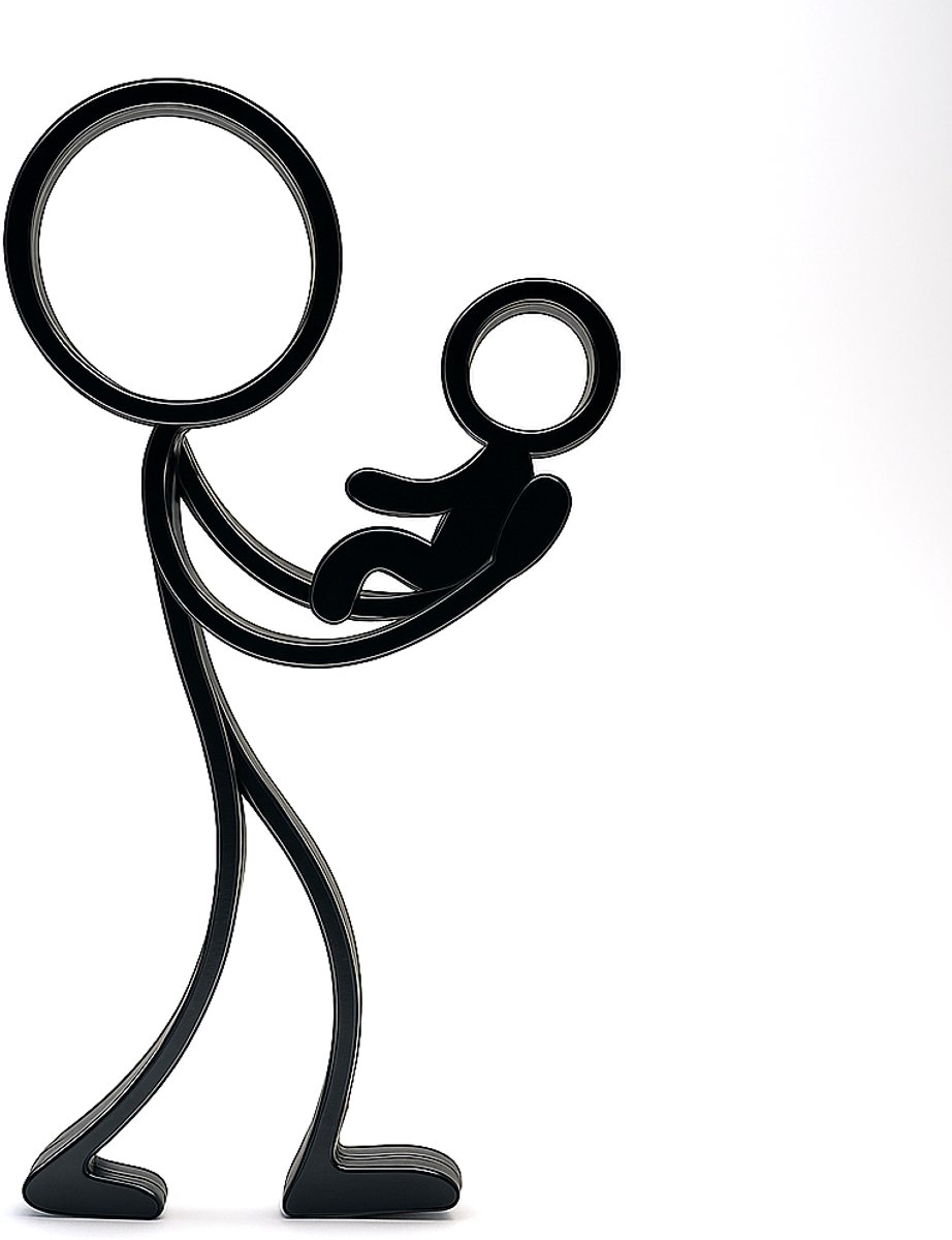 Stickyman Vader met Baby - decoratiebeeldje - zwart - 20 cm hoog