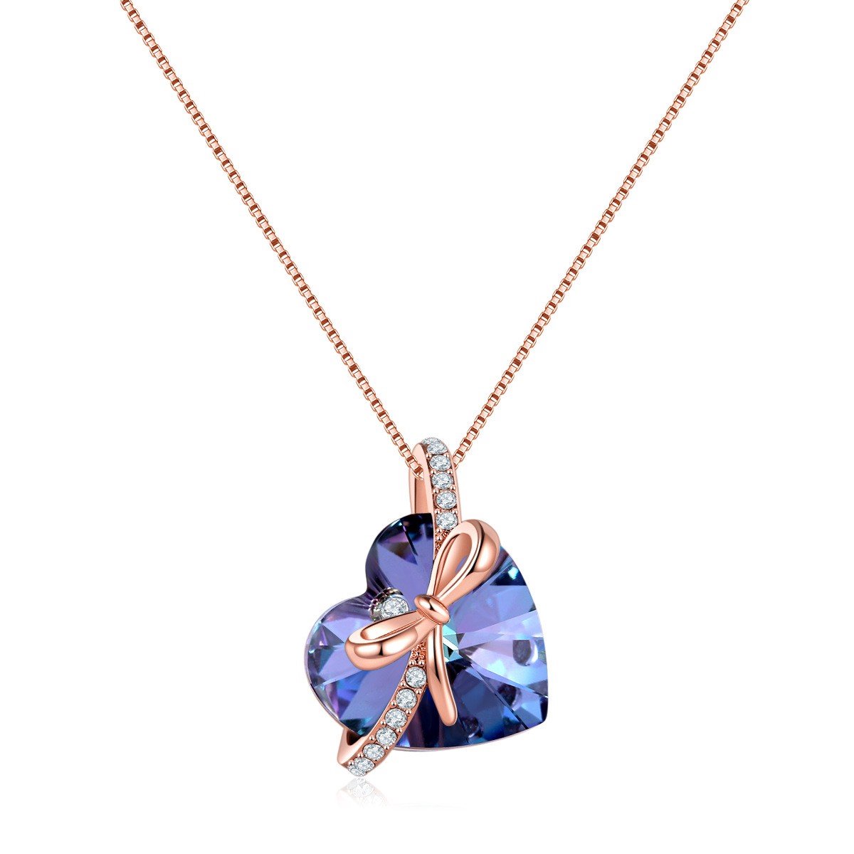 Kristal Paarse Hart ketting strikje – 45cm
