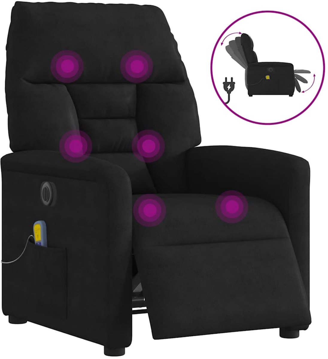 vidaXL Massagestoel - elektrisch - verstelbaar - microvezelstof - zwart