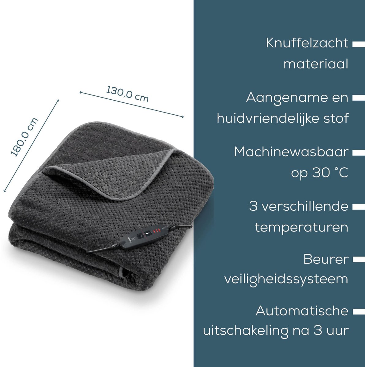 Beurer Elektrische Deken - Warmtedeken - 1 persoons 180x130cm - Knuffeldeken - BSS (Beurer Safety System) - Grijs - 3 Jaar Garantie – foto 5