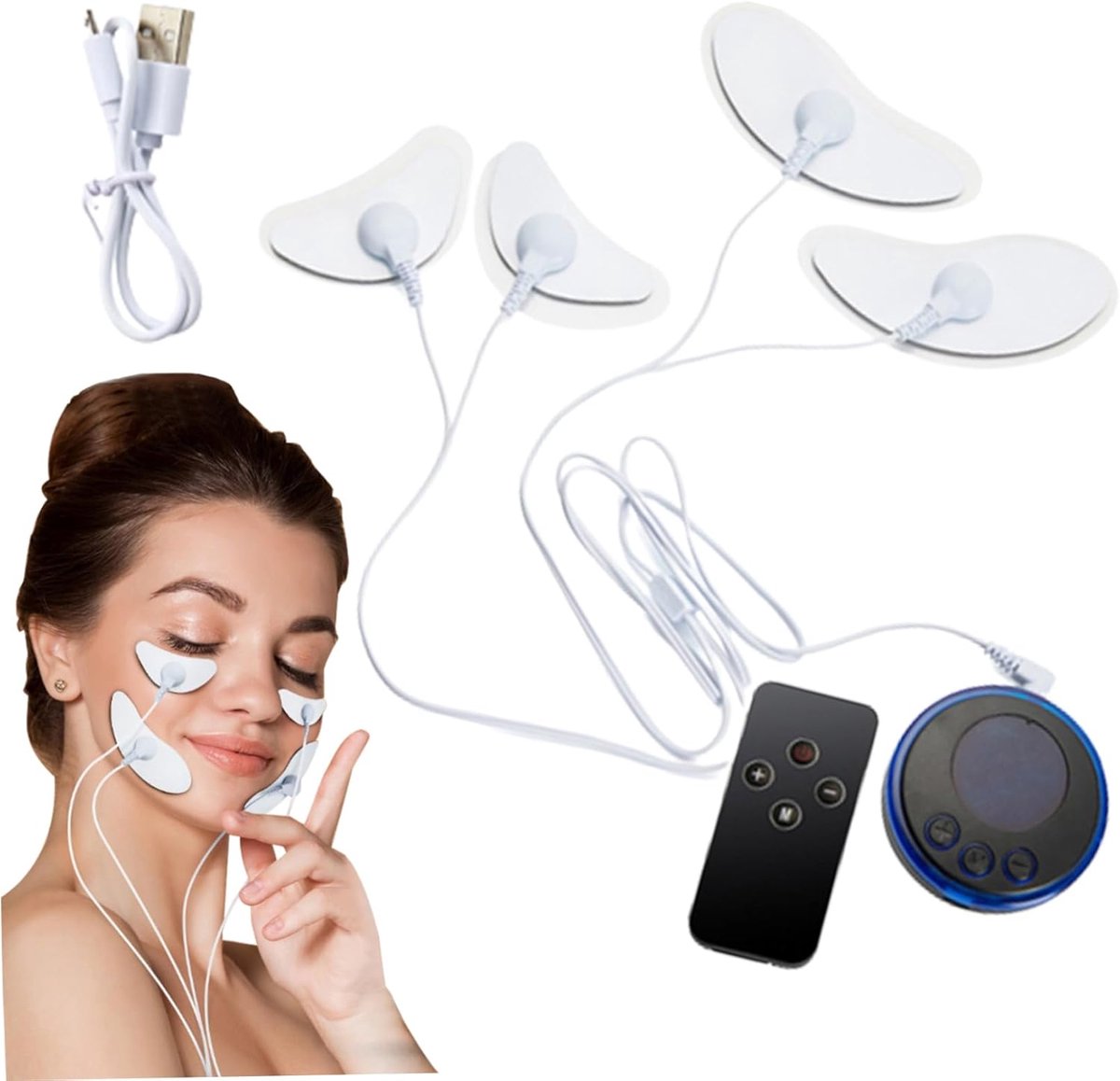 Microstroom-liftapparaat met patchpads, 8 modi aangepaste massager, 19 snelheden microstroom gezichtsconditioneringsapparaat, elektrische gezichtsmassager