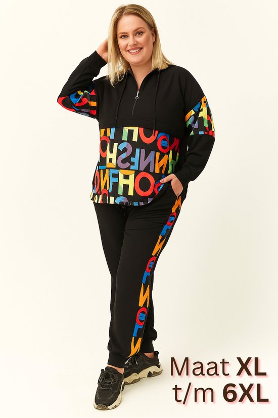 Grand survêtement pour femme avec imprimé de lettres colorées - Survêtement Fitness et Daily 4XL - Costumes d'entraînement Fitness - Housesuit