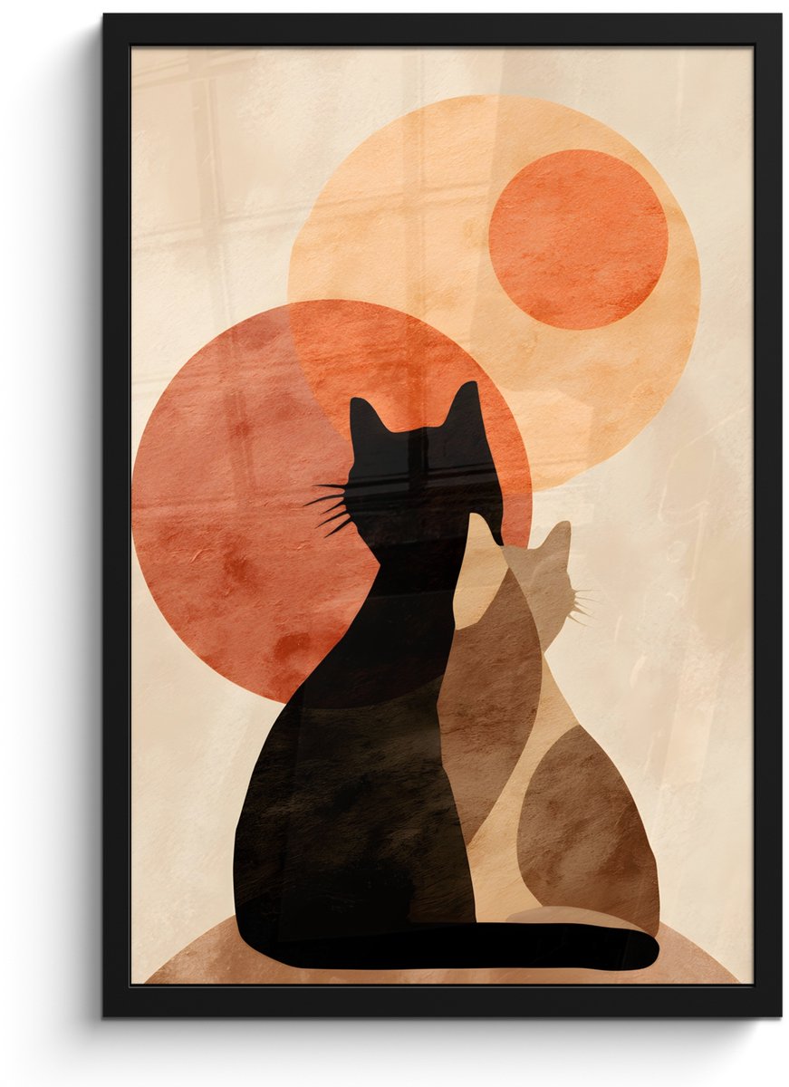 FrameYourWall Poster in lijst - Fotolijst 40x60 cm - Posters - Katten - Zwart - Abstract - Cirkels - Posterlijst zwart - Decoratie - Wanddecoratie woonkamer - Muurdecoratie slaapkamer Katten - Abstract
