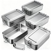 Set de Boîtes de conservation TTLUOKER® en acier inoxydable 304 (5 pièces) - Boîte à lunch - Contenants hermétiques et anti-fuites Prep des repas - Compatible congélateur et lave-vaisselle - Sans BPA