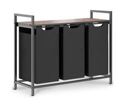 O'DADDY® Wasmand 3 vakken – wassorteerder - wasmanden - wasbox - wasmand bruin - wasmand - wasmanden bruin - 114 liter - 3 zakken - uitschuifbaar met plank - 92.5 x 33 x 71 cm