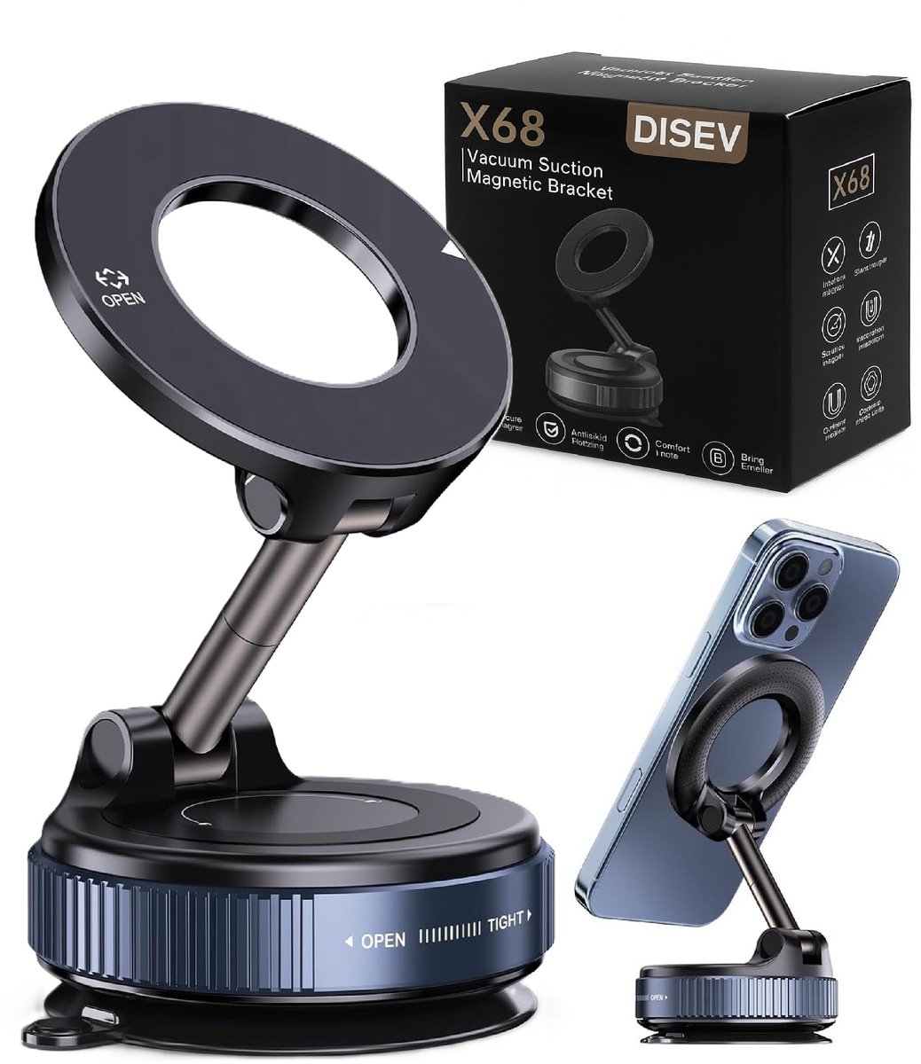 DISEV® - Magnetische Telefoonhouder Auto - GSM Houder - Mobiele Telefoonhouder - Vacuüm Magnetische Telefoonhouder – 360 graden Te - Off-Road en drempel Proof - Dashboard - Magneet Telefoonhouder - Autohouder - Auto Accessoires - Auto telefoonhouder