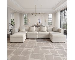 Guyii bank,Velvet de bank, Modern Oversized De Bank for Woonkamer met 4 Kussens Kussens, 6-zitbank de Bank voor woonkamer, Klein Appartement, Lounge, Modulaire Familiebanken Beige sofa (6 zitplaatsen)