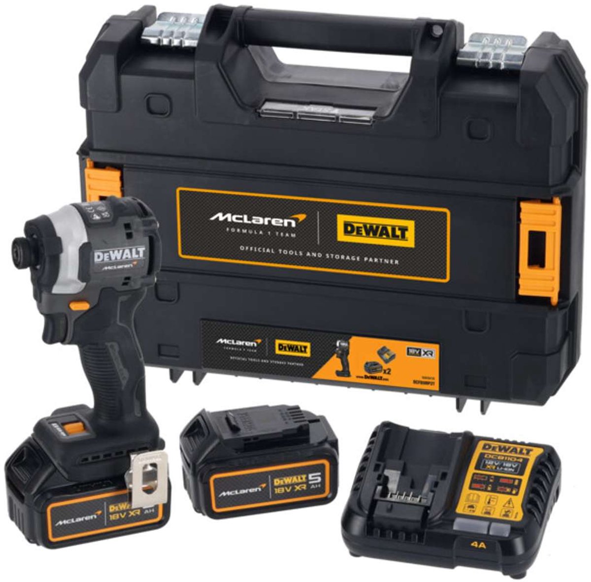 DeWALT DCD85MP2T 18 Volt accu-boormachine met klopfunctie, 2x 5,0 Ah XR accu, lader, McLaren koffer en styling – foto 2