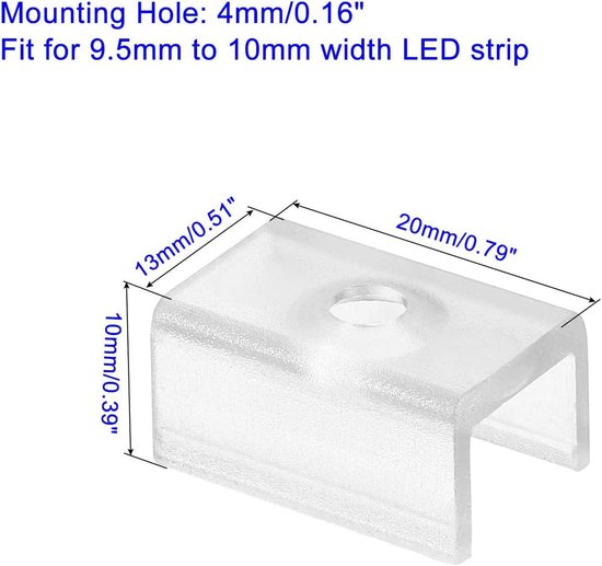 100 stuks lichtmontagebeugel, lichtstriphouder, bevestiging ledstrips, montagehouder, bevestiging, voor 10 mm brede ledstripclips