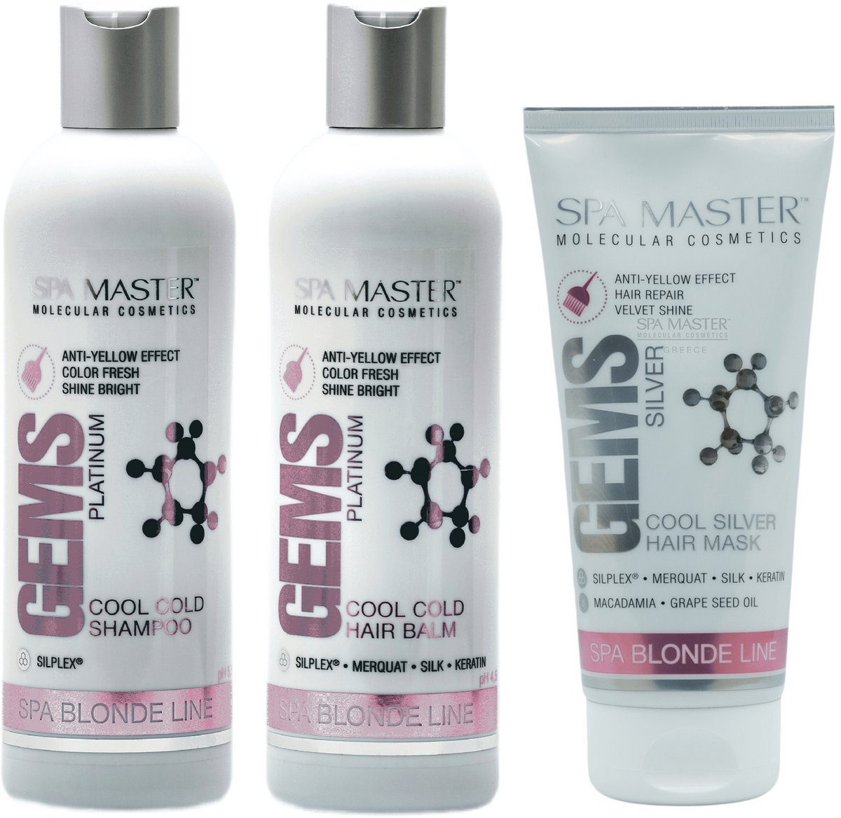 Spa Master No Yellow Set Zilvershampoo + Haarbalsem + Haarmasker – Voordeelverpakking 3 Stuks – voor Grijs, Blond & Gebleekt Haar – Neutraliseert Gele Tinten – 860ml