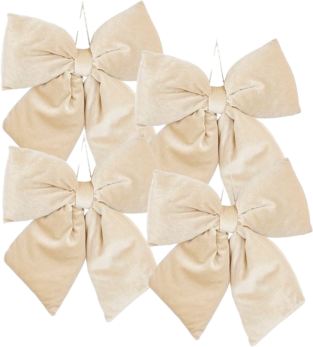 Mica Decorations Kerst strik ornament - 4x - creme - 30 x 34 cm - polyester velvet- kerststrik
