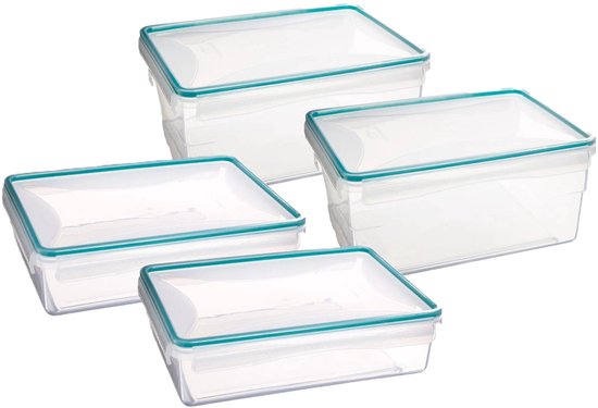 Lot de 5 boîtes de conservation alimentaire - avec couvercle - en plastique - hermétiques - 2 x 2 200 ml + 2 x 3 700 ml