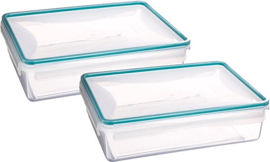 Boîte de conservation 5Five TRITON - 2x - Couvercle avec clips latéraux - Plastique - Hermétique - 25 x 18 x 7 cm - 2200 ml - Transparent/Bleu
