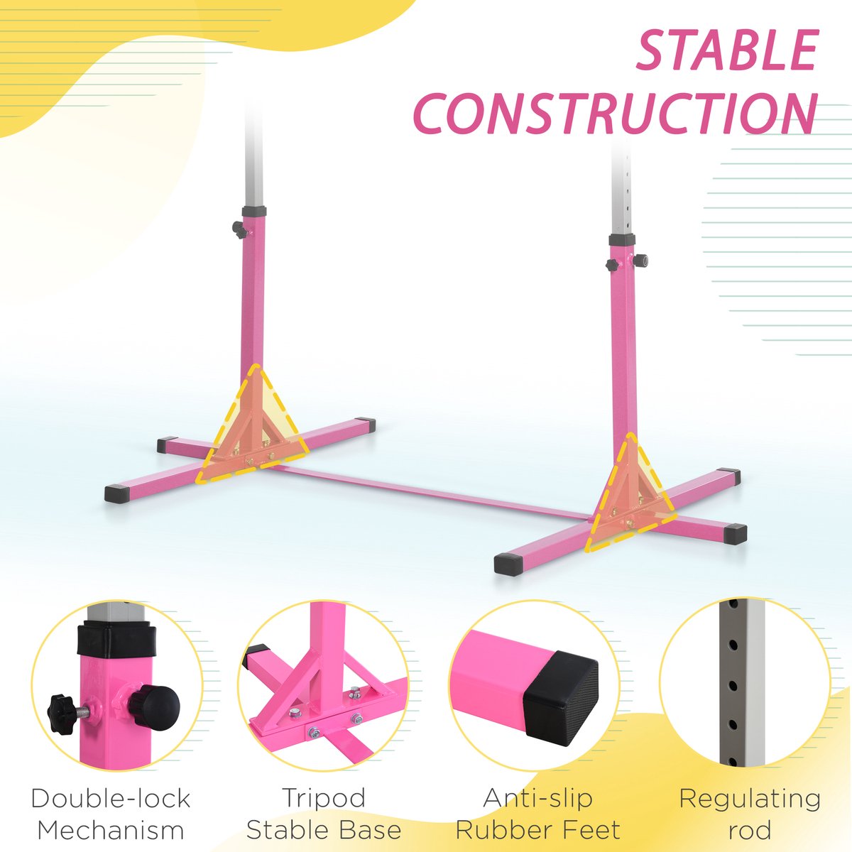 HOMCOM Gymnastiekstang - 13 Niveaus Verstelbaar (92-150 Cm) Voor Kinderen, Ideaal Voor Pull-ups En Oefeningen