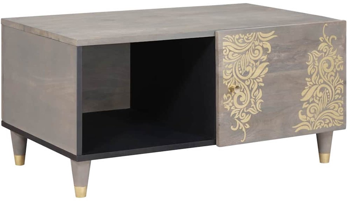 vidaXL Salontafel - Grijs - 80 - x - 50 - x - 40 - cm - Massief - Mango - Hout