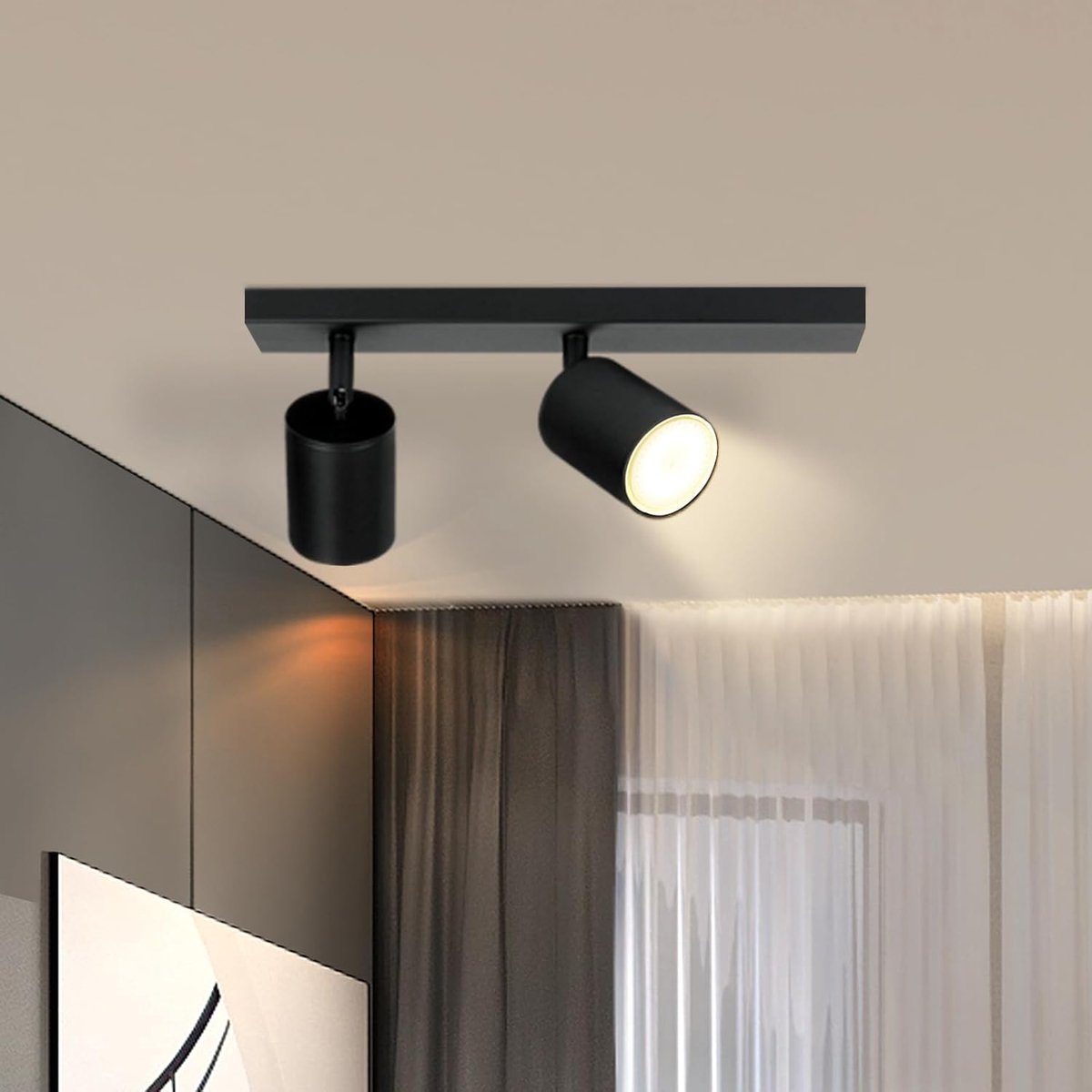 Glitzerlife LED Plafondspot - 2-lichts Zwart GU10 Fitting - 350° Draaibaar Modern Rechte Basis - Voor Hal Woonkamer Slaapkamer Exclusief Lichtbron