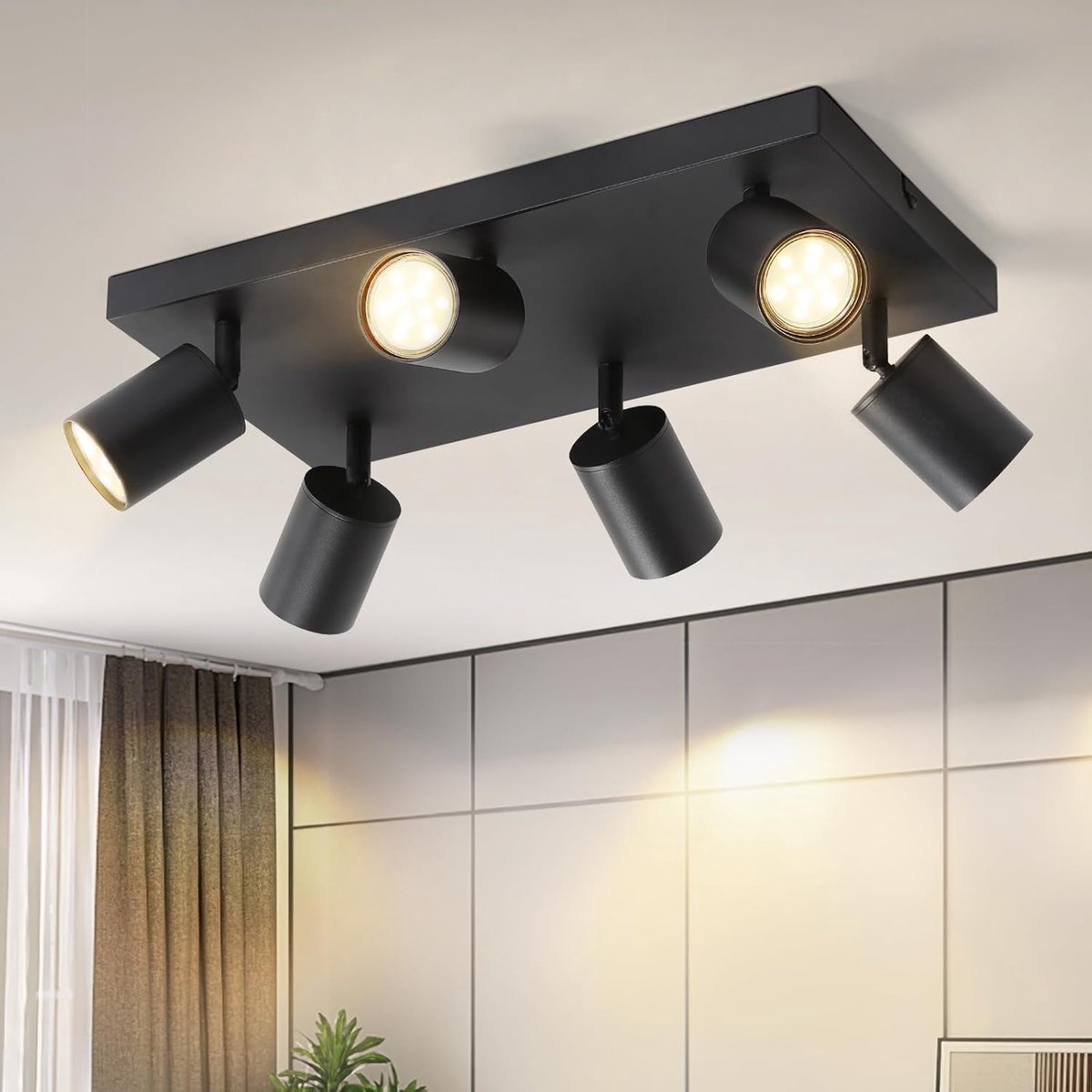 Glitzerlife LED Plafondspot - Zwart Modern - 6-lichts GU10 Fitting - Hoekig Langwerpig - 350° Draaibaar & Zwenkbaar - Max. 25W - Exclusief Lichtbronnen - Voor Woonkamer, Keuken, Slaapkamer, Hal