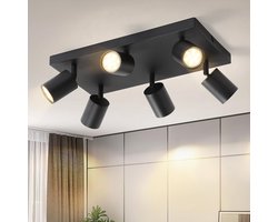 Glitzerlife LED Plafondspot - Zwart Modern - 6-lichts GU10 Fitting - Hoekig Langwerpig - 350° Draaibaar & Zwenkbaar - Max. 25W - Exclusief Lichtbronnen - Voor Woonkamer, Keuken, Slaapkamer, Hal