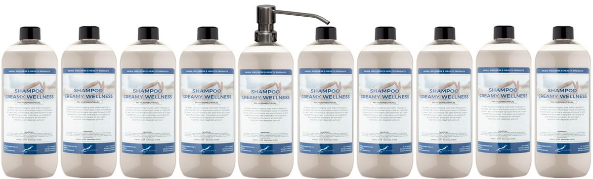 Shampoo Creamy Wellness - 1 liter (transparant) - 10 stuks - met zilveren pomp - Voordeelverpakking - Haarverzorging