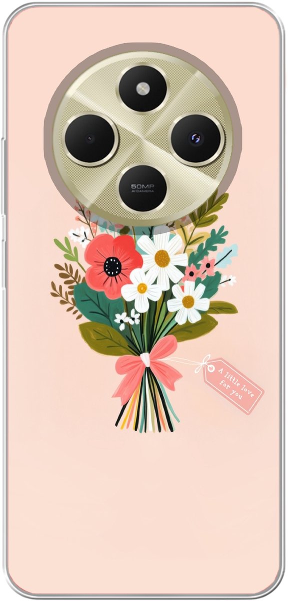 Telefoonhoesje Geschikt voor Xiaomi Geschikt voor Redmi 14C hoesje - Boeket - Strikje - Kaartje - Quote - Siliconen Telefoonhoesje Telefoonhoesje