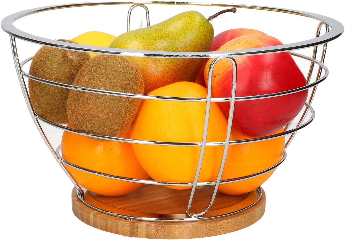 Fruitschaal/fruitmand - zilver - metaal - 26 cm - Fruitschalen/fruitmanden - Basic model