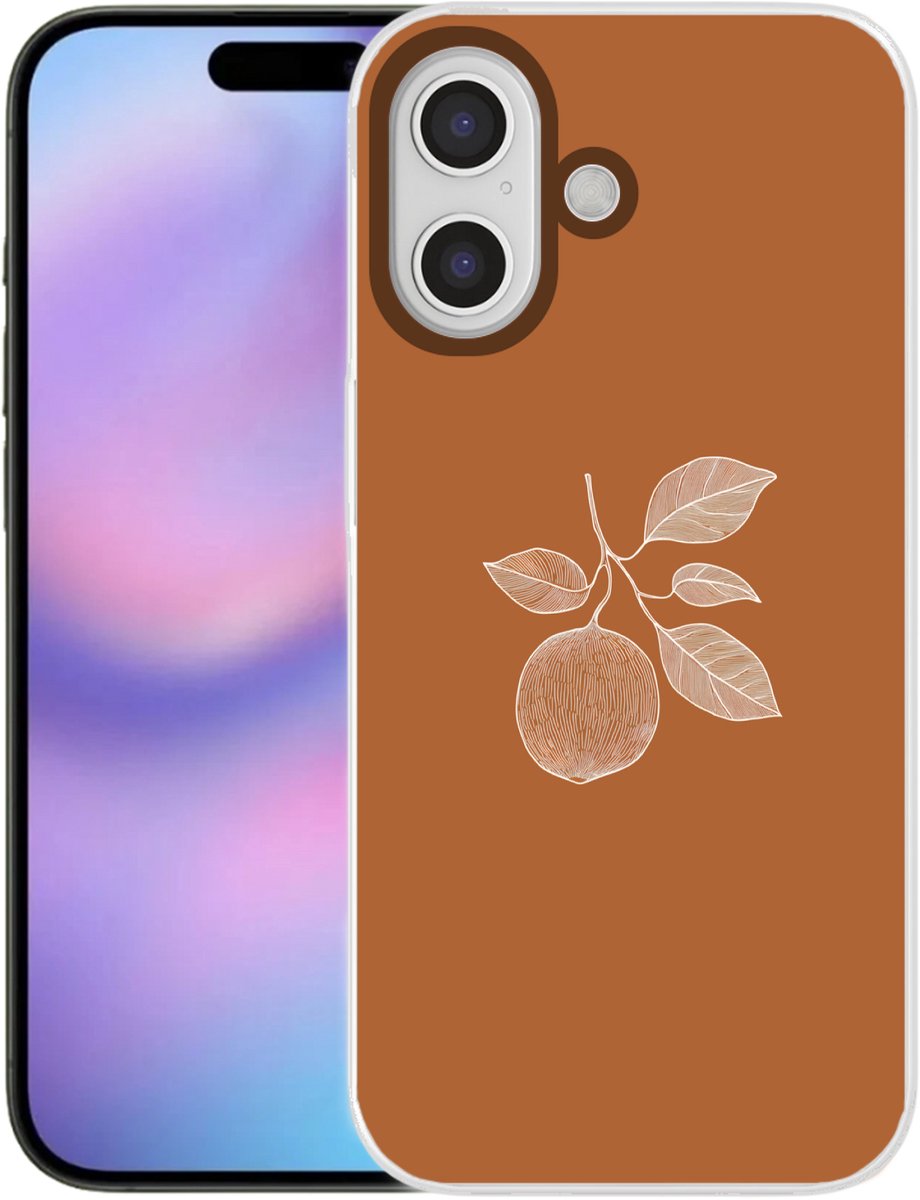 Telefoonhoesje Geschikt voor iPhone 17 hoesje - Sinaasappel - Getekend - Bladeren - Bruin - Siliconen Telefoonhoesje Telefoonhoesje