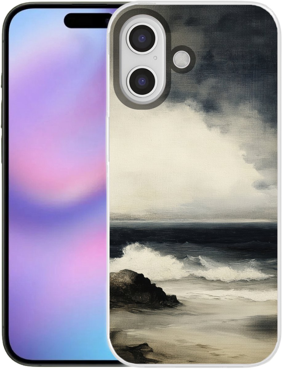 Telefoonhoesje Geschikt voor iPhone 17 hoesje - Zee - Rotsen - Storm - Siliconen Telefoonhoesje Telefoonhoesje