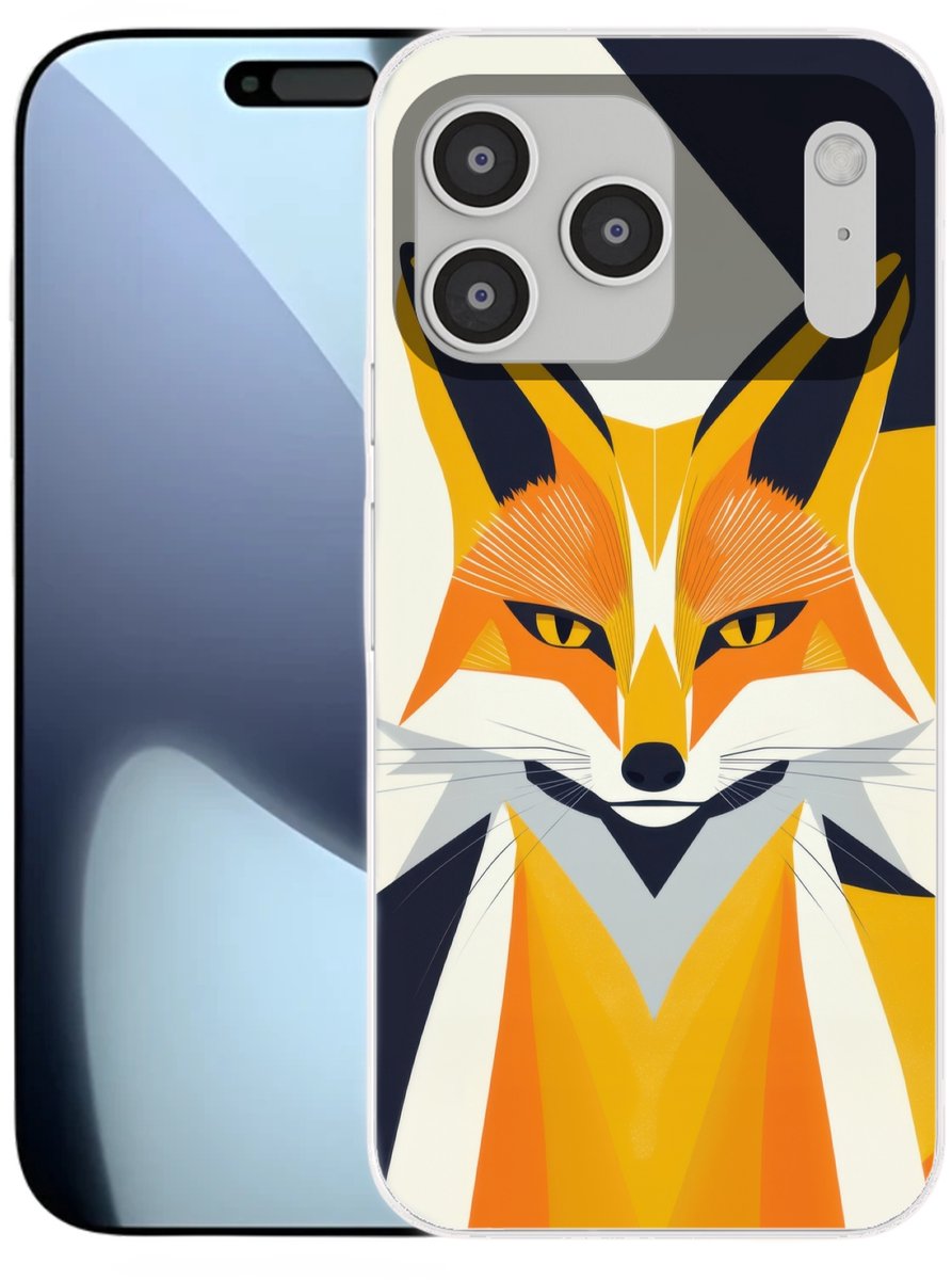 Telefoonhoesje Geschikt voor iPhone 17 Pro Max hoesje - Vos - Oranje - Abstract - Driehoeken - Siliconen Telefoonhoesje Telefoonhoesje