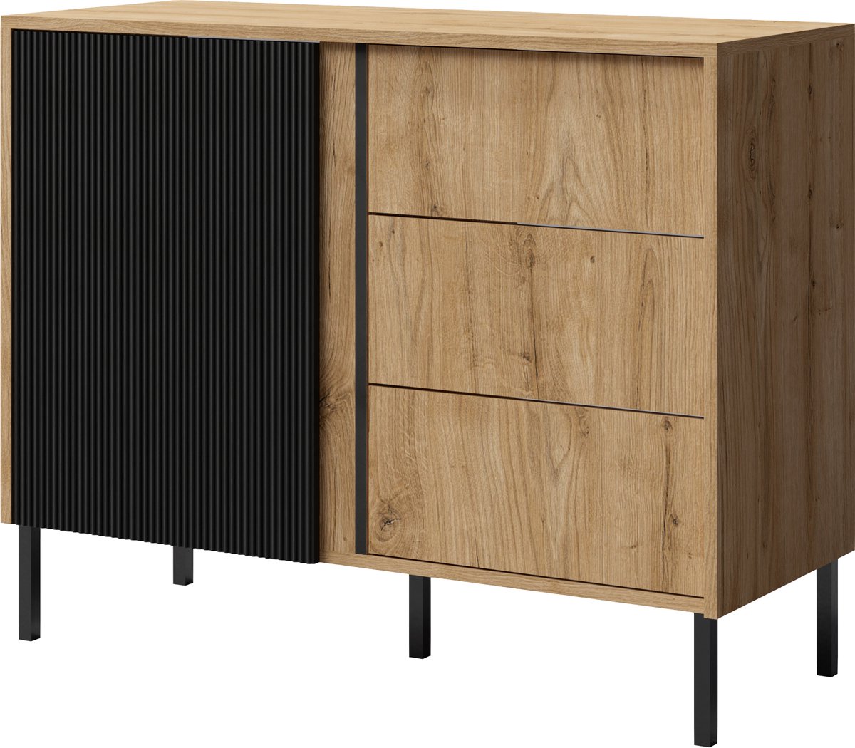 AZ Home Dressoir MIA 5 100cm Eiken Zwart Mat Kast Commode Opbergkast Woonkamer 100x80x41cm