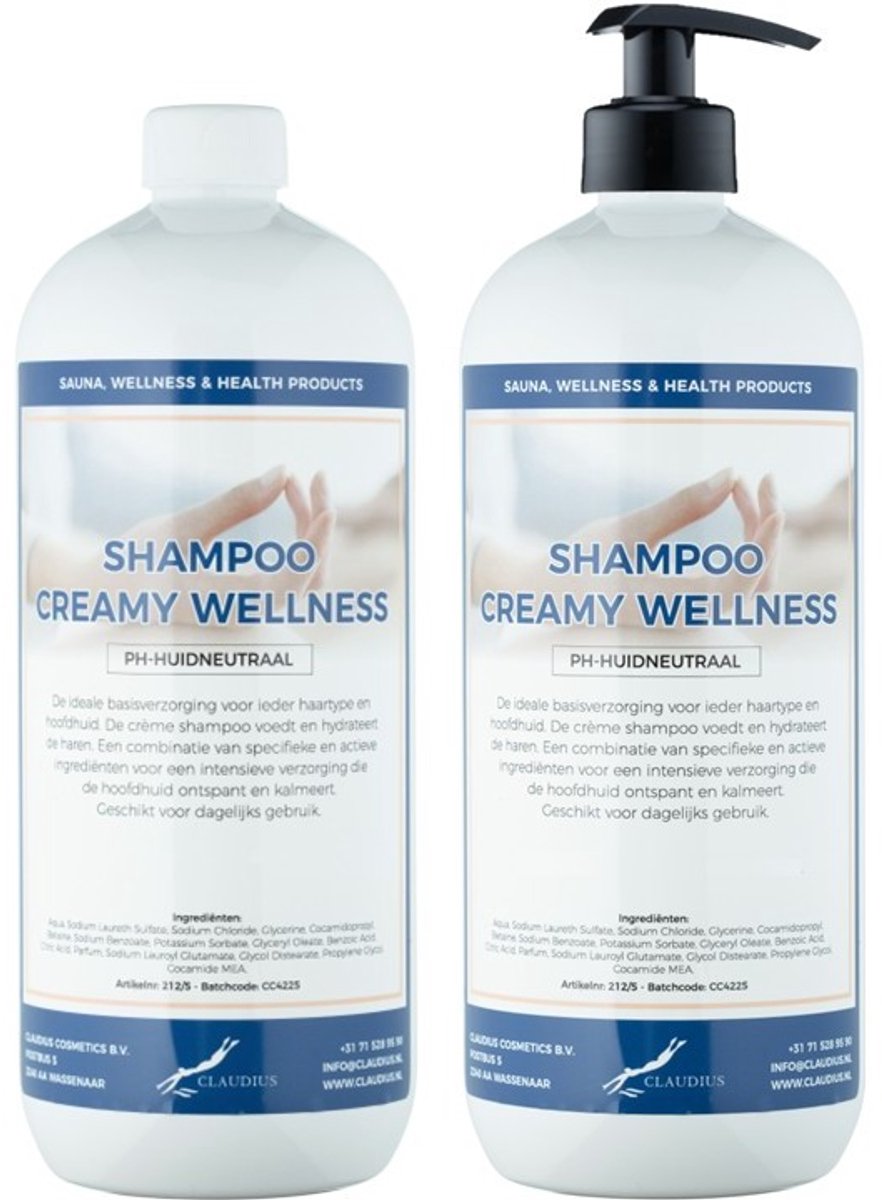 Shampoo Creamy Wellness - 1 liter - 2 Stuks - met pomp - Voordeelverpakking - Haarverzorging
