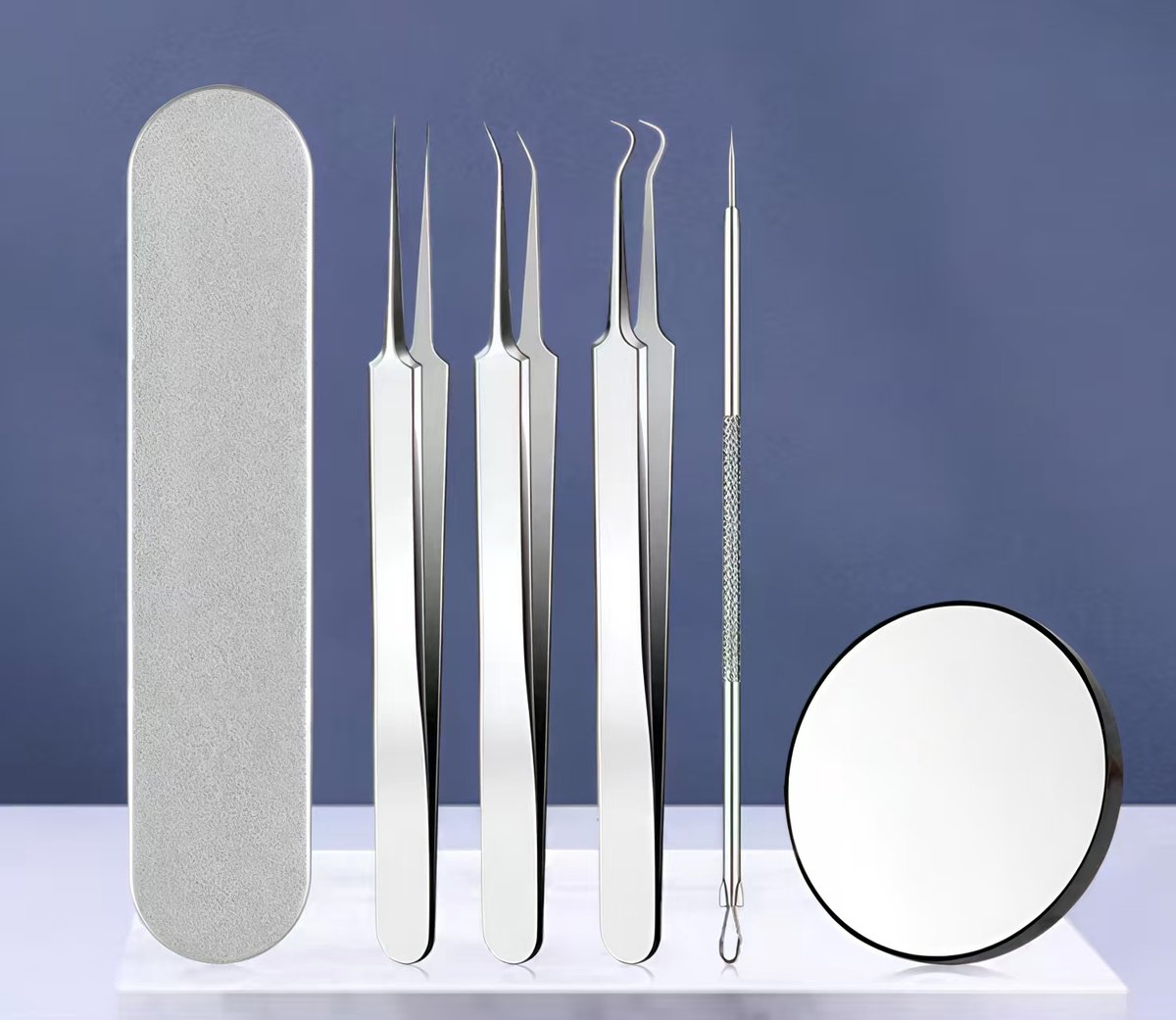 Mee-eter verwijderaar - Comedonen naaldenset - Blikken opbergdoos - Set van 5 stuks - Zilver