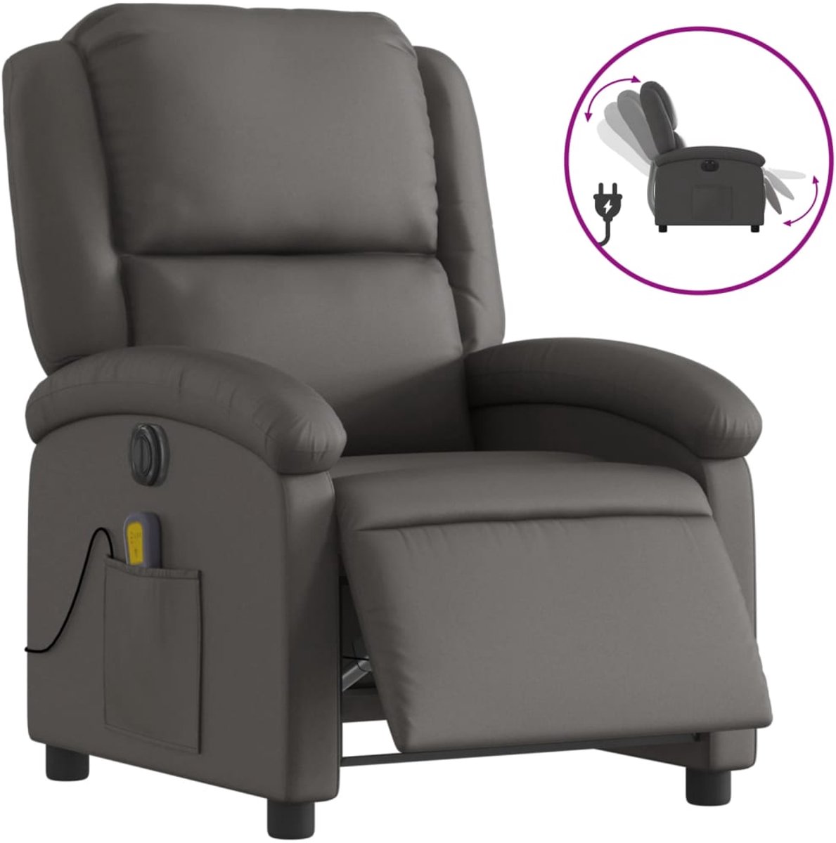 vidaXL Fauteuil - verstelbaar - elektrisch - echt - leer - grijs