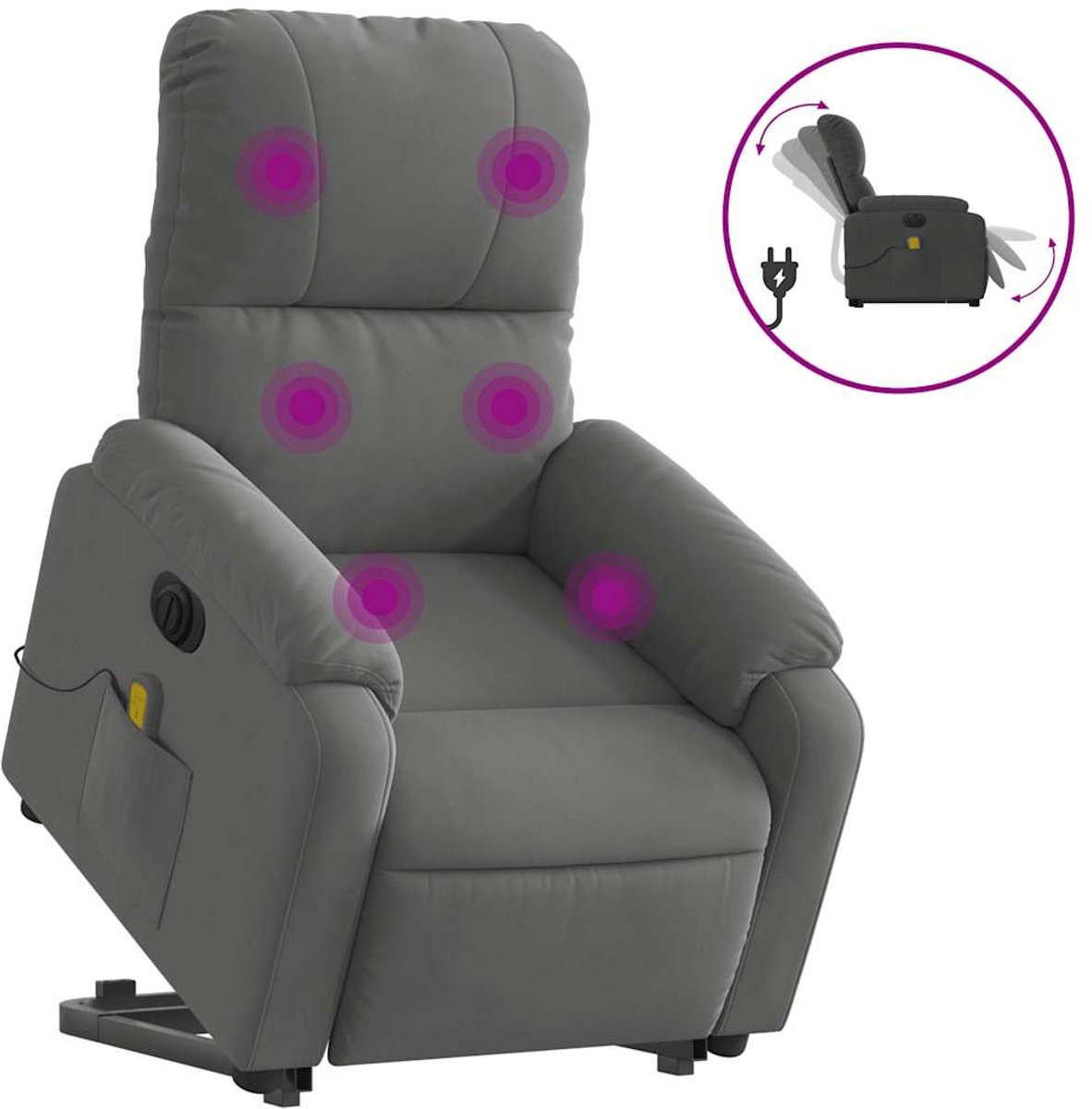 vidaXL Sta-op-massagestoel - elektrisch - microvezelstof - donkergrijs