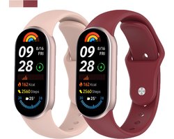 Stravo 2-Pack Siliconen bandjes Geschikt voor Xiaomi Smart Band 10 (Xiaomi Mi Band 10) / Xiaomi Smart Band 9 (Xiaomi Mi Band 9) / Xiaomi Smart Band 8 (Xiaomi Mi Band 8) - 2-pack Klassiek Sportief Siliconen Horlogebandje - Rood + Roze