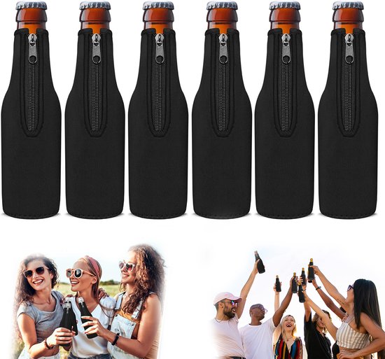 Flessenkoeler - 6 stuks - Voor bier en andere koude drankjes - Universele Maat - Hoes voor fles in Zwart van CoolGift — afbeelding 3