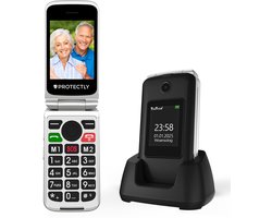 Protectly® Senioren Telefoon Klapbaar - 4G - SOS-Noodknop - Senioren Mobiele Telefoon - Senioren GSM - Grote Toetsen en 2.8″ Scherm - Oplaadstation - Nederlandstalig - Dubbel Scherm - Simlockvrij - Incl. Simkaart