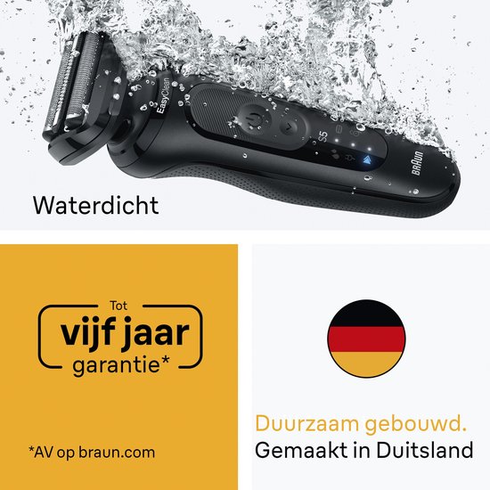 Zwart Braun scheerapparaat onder een waterstraal.