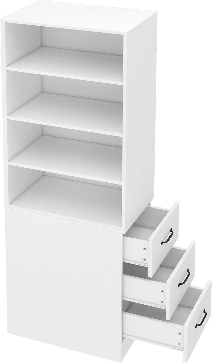 180 cm hoge, extra smalle boekenkast met zijladen - Verstelbare planken, links en rechts uitwisselbaar, geschikt voor kleine ruimtes - Sideboard, woonkamerkast, boekenkas