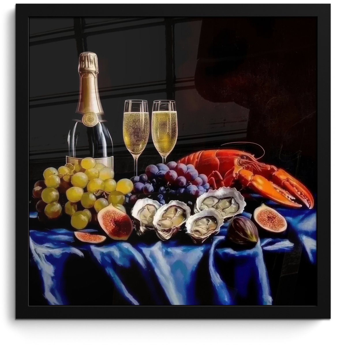 FrameYourWall Poster in lijst - Fotolijst 40x40 cm - Posters - Champagne - Luxe - Oesters - Posterlijst zwart - Decoratie - Wanddecoratie woonkamer - Muurdecoratie slaapkamer Champagne - Stilleven