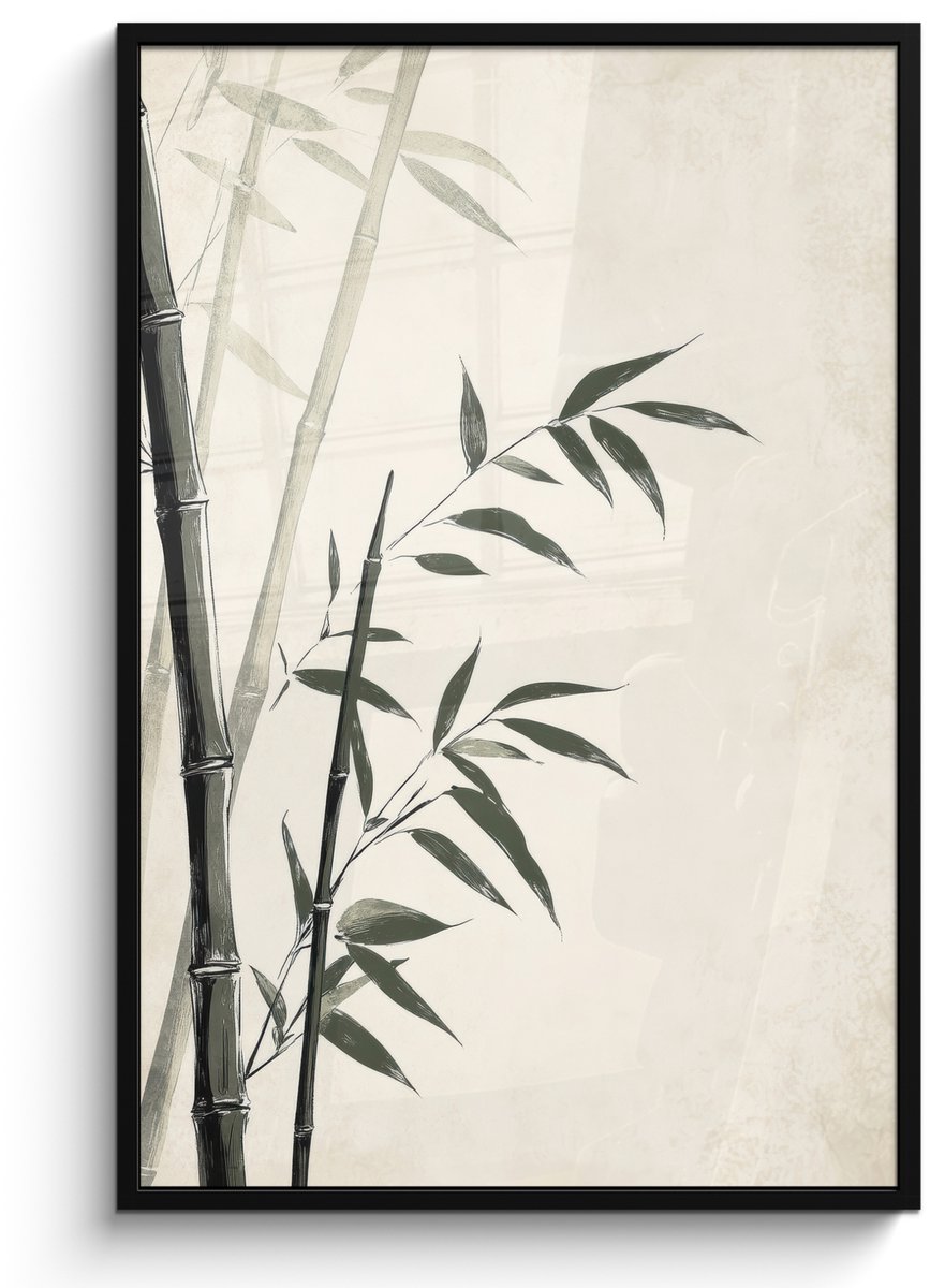 FrameYourWall Poster in lijst - Fotolijst 80x120 cm - Posters - Japandi - Bamboe - Beige - Posterlijst zwart - Decoratie - Wanddecoratie woonkamer - Muurdecoratie slaapkamer