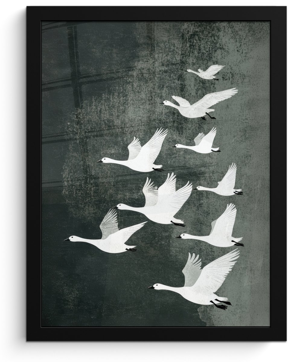 FrameYourWall Poster in lijst - Fotolijst 30x40 cm - Posters - Vogel - Japandi - Groen - Posterlijst zwart - Decoratie - Wanddecoratie woonkamer - Muurdecoratie slaapkamer Vogels