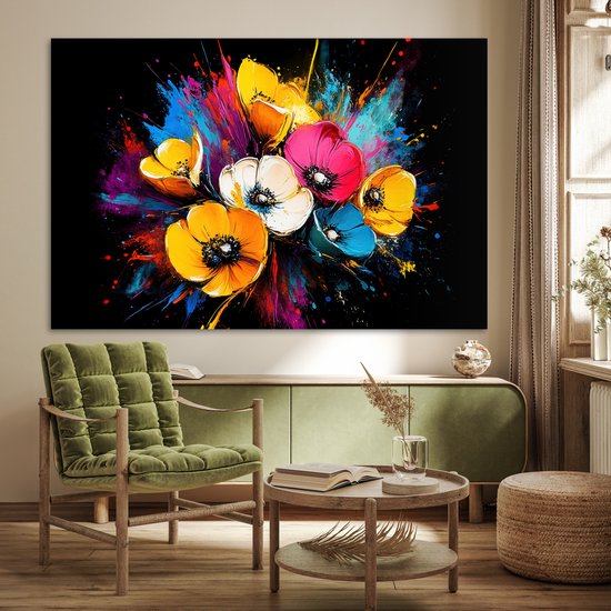 Affiche 180x120 cm - Fleurs - Coloré - Graffiti - Moderne - Bouquet - Posters - Décoration murale cuisine - Décoration murale salon - Accessoires décoratifs - Décoration murale chambre