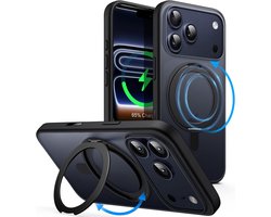 Geschikt voor Apple iPhone 17 Pro Max - 360 Graden Draaibare Ring - Camerabedieningsknop - Geschikt voor Mag - Met standaard en Ringhouder - Back Cover Hoesje - Zwart