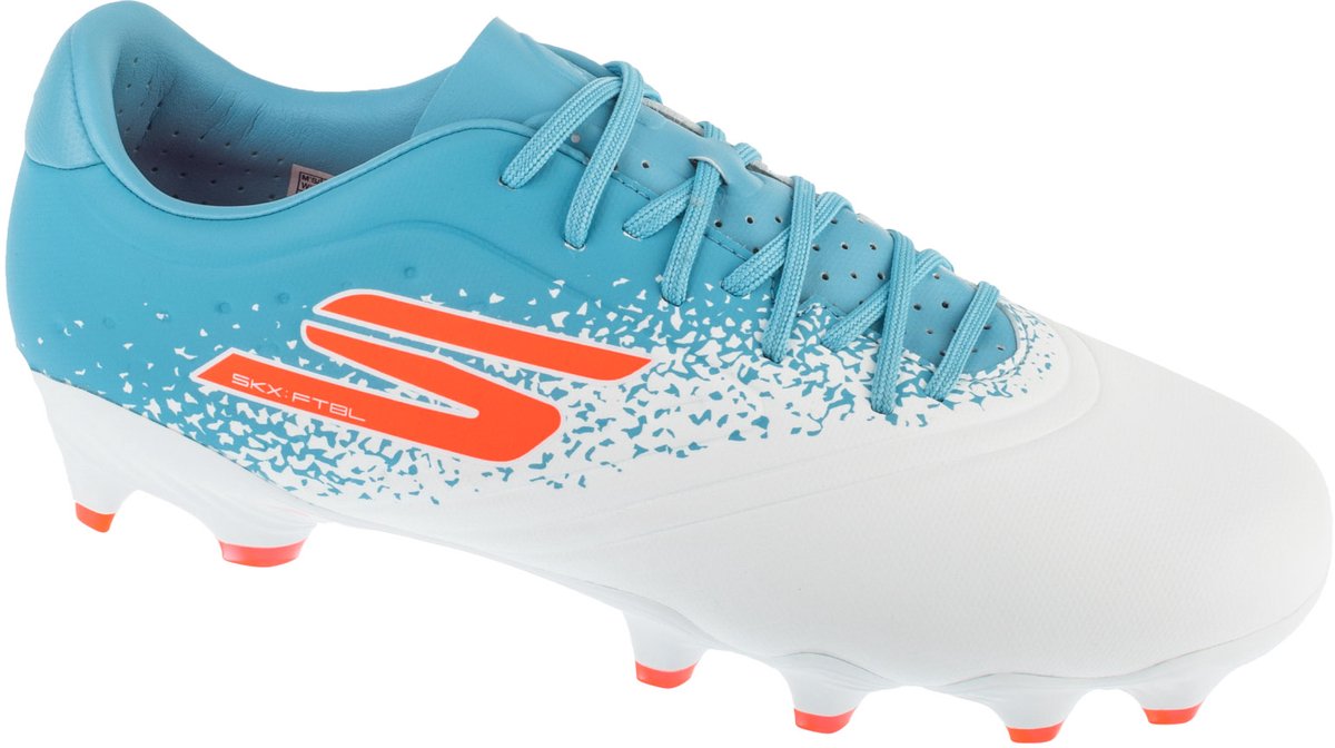 Witte Skechers Razor 1.5 Academy FG voetbalschoenen voor mannen, maat 45, met synthetisch materiaal en kurken noppen.