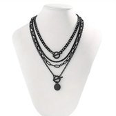 Parure collier noir avec pendentif rond - colliers pour hommes et femmes - chaînes à maillons avec pendentif fantaisie